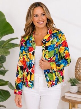 Draper’s & Damon’s Multicolor Eyelet Button Front Blouse‎ Top PXL